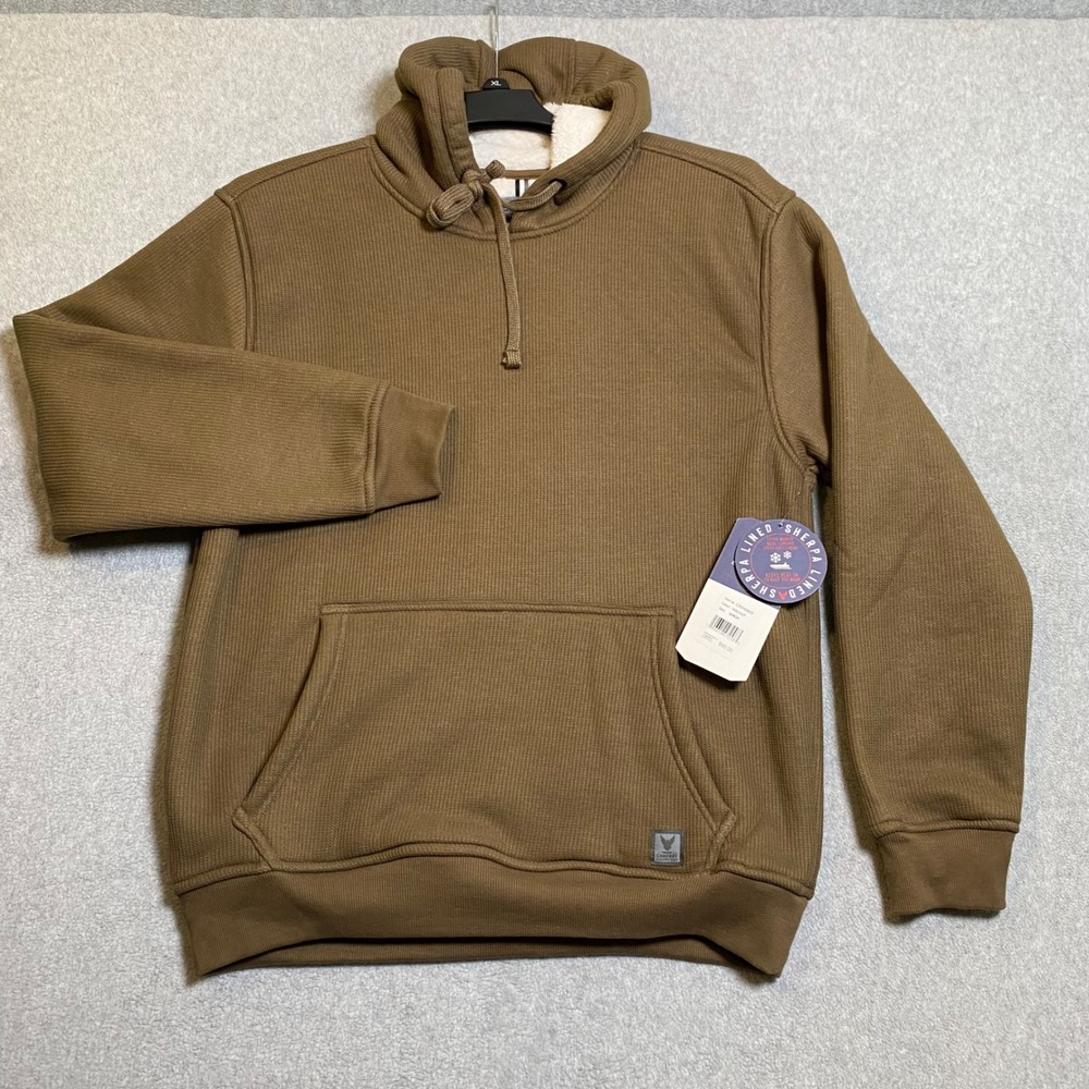 Company Eighty One Hoodie Men's Large Walnut Brown Sherpa Lined‎ Waffle Knit NWT